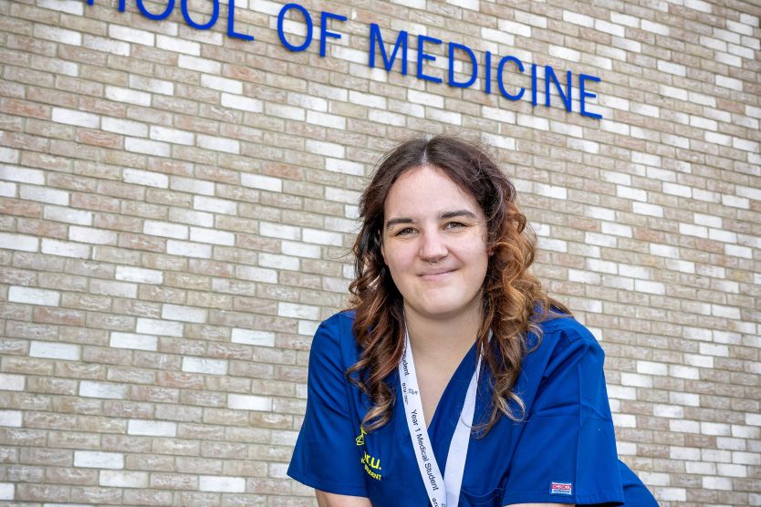 First year student Katie Jordan outside ARU's School of Medicine in Chelmsford
